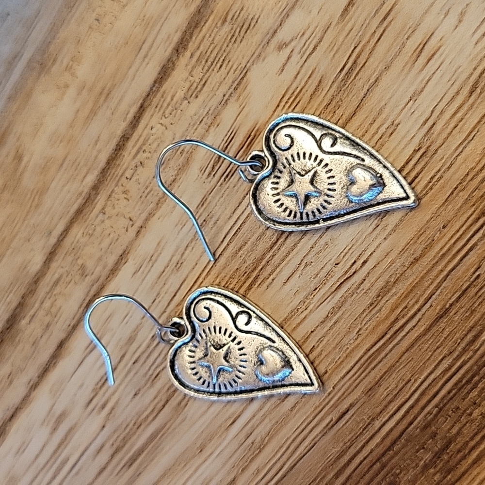 Star of my Heart Antiqued Silver Dangle Earrings - Picture 2 of 4